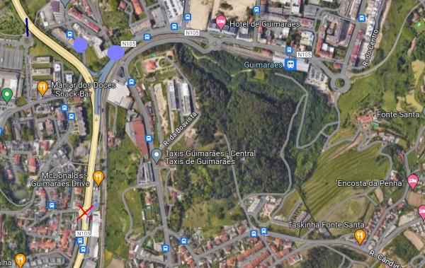 Imagem de satélite da área, com indicação das alterações © Google Maps